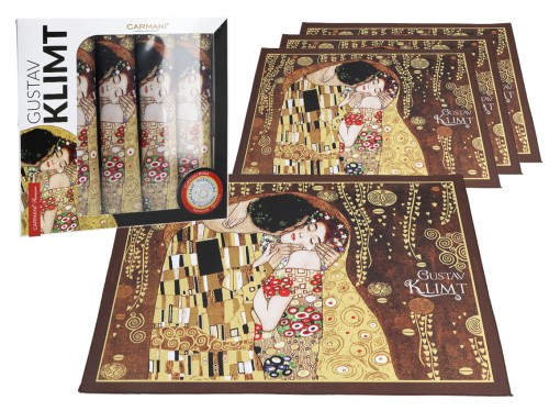 Kpl. 4 podkładek na stół - G. Klimt. Pocałunek (brązowe tło) (CARMANI)