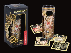 Kieliszek do wódki 50ml - G. Klimt. Pocałunek (CARMANI) + komplet 4 podkładek tekt.