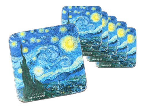 Kpl. 6 podkładek korkowych pod kubki - V. van Gogh, Gwiaździsta Noc (CARMANI)