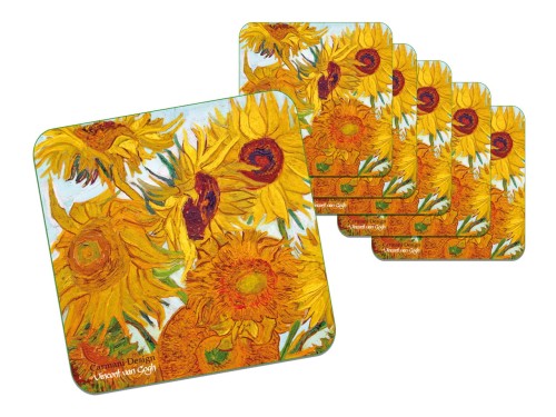 Kpl. 6 podkładek korkowych pod kubki - V. van Gogh, Słoneczniki (CARMANI)