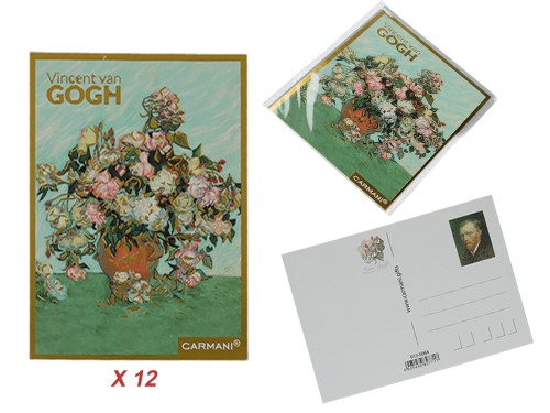 Kpl. 12 pocztówek - V. van Gogh, Róże w wazonie (CARMANI)