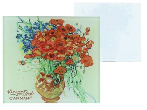 Podkładka szklana pod kubek ok. 11,5x11,5cm - van Gogh, Czerwone maki i stokrotki (CARMANI)