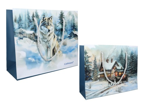 Mała, papierowa torebka prezentowa  do ok. 24x9x20cm Zima wszędzie (CARMANI)