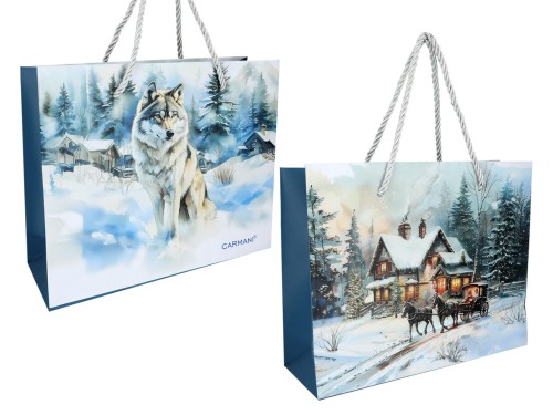 Duża, papierowa torebka prezentowa  do ok. 45x12x36cm - Zima wszędzie (CARMANI)