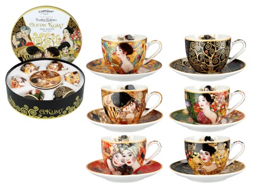 Kpl. 6 filiżanek-espresso 80ml w okrągłym pudełku - G. Klimt (CARMANI)