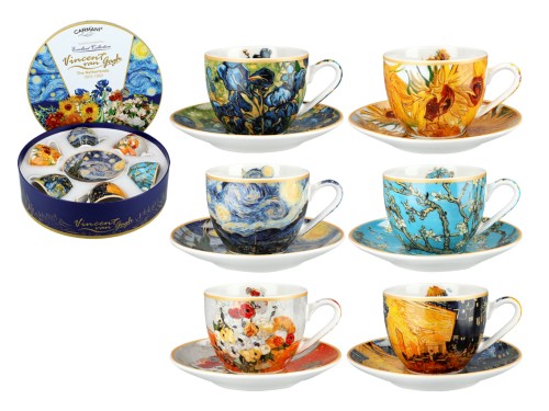 Kpl. 6 filiżanek-espresso 80ml w okrągłym pudełku - V. van Gogh (CARMANI)