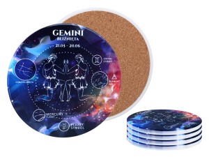 Kpl. 4 podkładek ceramicznych, okrągłe 10,5cm - Znaki zodiaku, Bliźnięta (CARMANI)