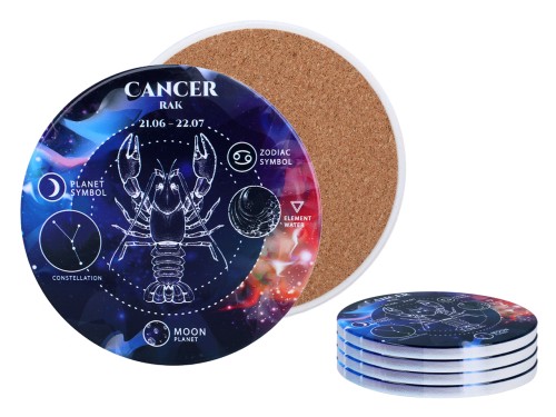 Kpl. 4 podkładek ceramicznych, okrągłe 10,5cm - Znaki zodiaku, Rak (CARMANI)