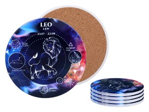 Kpl. 4 podkładek ceramicznych, okrągłe 10,5cm - Znaki zodiaku, Lew (CARMANI)