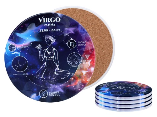 Kpl. 4 podkładek ceramicznych, okrągłe 10,5cm - Znaki zodiaku, Panna (CARMANI)