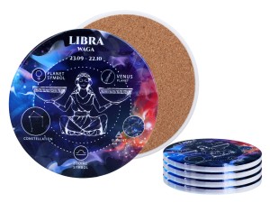 Kpl. 4 podkładek ceramicznych, okrągłe 10,5cm - Znaki zodiaku, Waga (CARMANI)