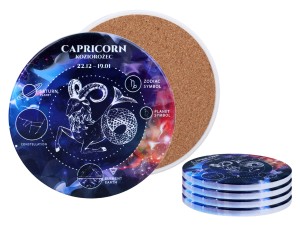 Kpl. 4 podkładek ceramicznych, okrągłe 10,5cm - Znaki zodiaku, Koziorożec (CARMANI)