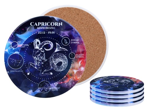 Kpl. 4 podkładek ceramicznych, okrągłe 10,5cm - Znaki zodiaku, Koziorożec (CARMANI)