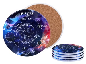 Kpl. 4 podkładek ceramicznych, okrągłe 10,5cm - Znaki zodiaku, Ryby (CARMANI)