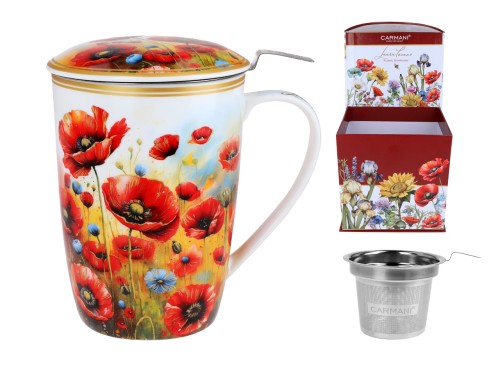 Kubek 600ml z sitkiem i przykrywką - L. Lozano, Maki (CARMANI)