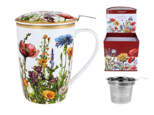 Kubek 600ml z sitkiem i przykrywką - L. Lozano, Łąka kwietna (CARMANI)