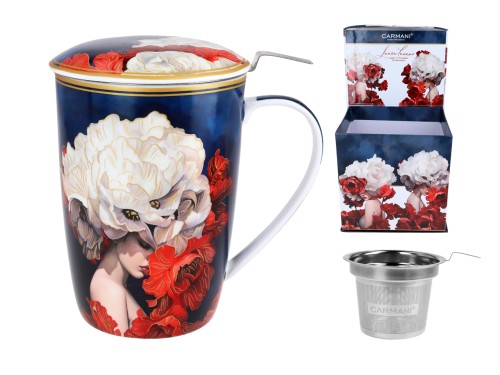 Kubek 600ml z sitkiem i przykrywką - L. Lozano, Lady`s Floral Symphony (CARMANI)