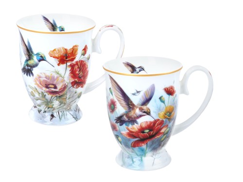 Kpl. 2 kubków w sercu - L. Lozano, Kwiaty i kolibry (CARMANI)