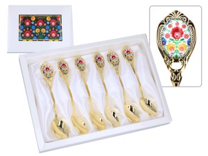 Kpl. 6 łyżeczek do herbaty pozłacanych - Kujawskie, białe (CARMANI)