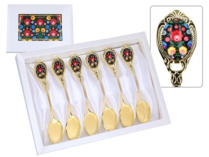 Kpl. 6 łyżeczek do herbaty pozłacanych - Kujawskie, czarne (CARMANI)