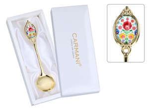 Pozłacana łyżeczka do cukru - Kujawskie, białe (CARMANI)