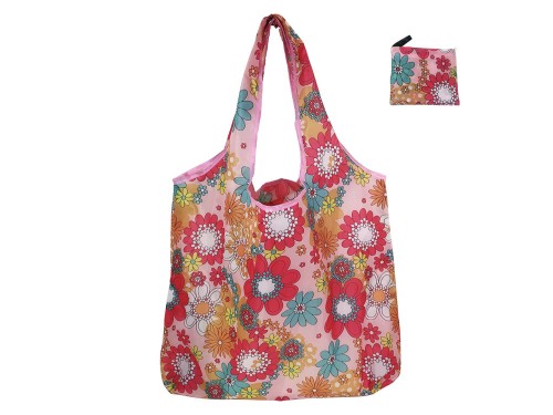 Torba na ramię, składana z poliestru ok. 40x46cm - kwiaty