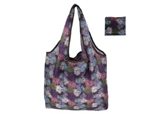 Torba na ramię, składana z poliestru ok. 40x46cm - kwiaty