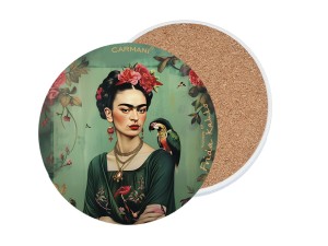 Podkładka ceramiczna, okrągła (duża, 16cm) - Inspirowane malarstwem F. Kahlo (CARMANI)