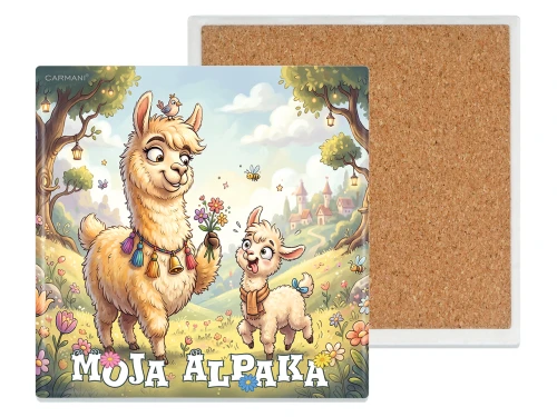 Podkładka ceramiczno-korkowa, kwadratowa pod kubek - Alpaki (CARMANI)