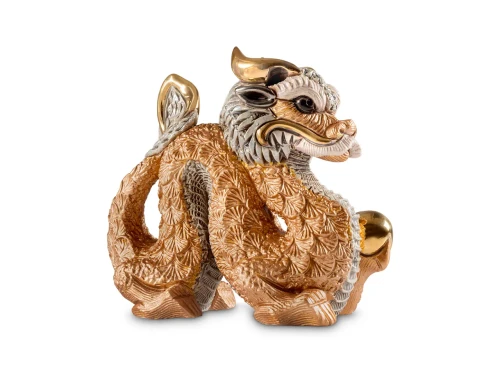 Chiński smok - Złota róża, ceramiczna figurka (DE ROSA)