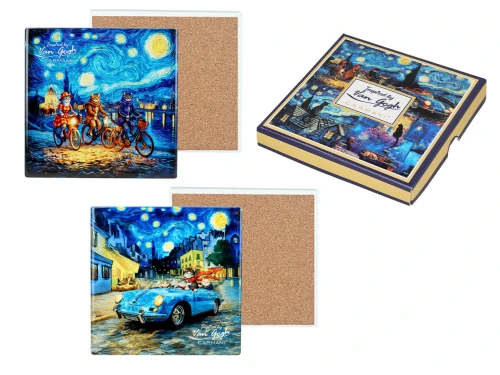 Kpl. 4 Podkładek ceramicznych - Inspirowane malarstwem V. van Gogh (mix 2 wzorów)(CARMANI)