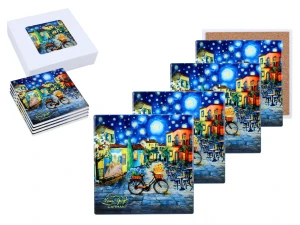 Kpl. 4 Podkładek ceramicznych pod kubek inspirowanych malarstwem V. van Gogh (CARMANI)